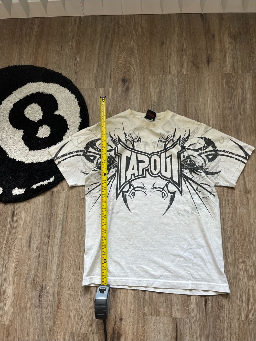 Vintage Y2K white Tapout T-shirt featuring a black graphic print Shirt